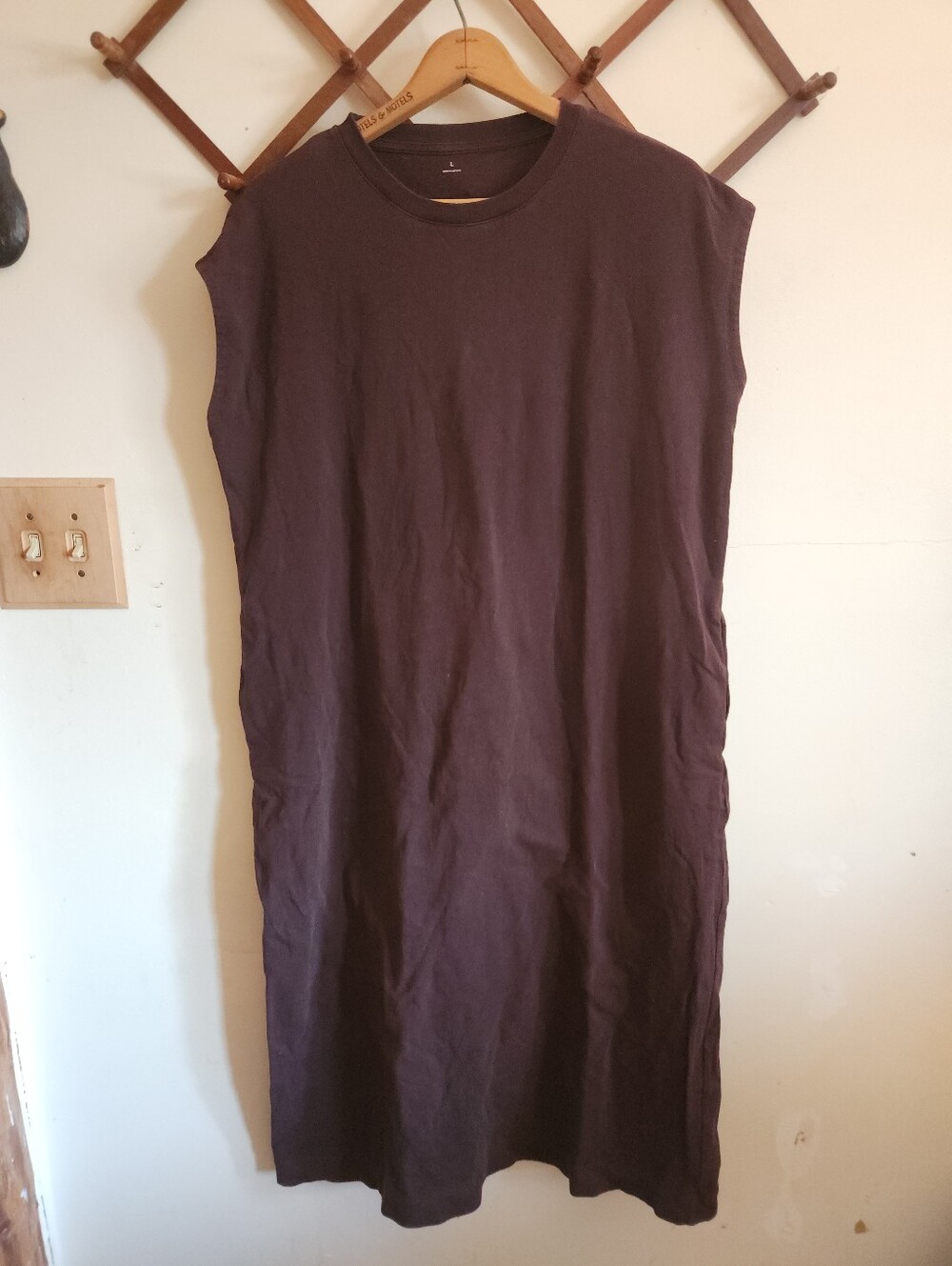 Muji Midi Crewneck T-Shirt Dress Brown Cotton Large